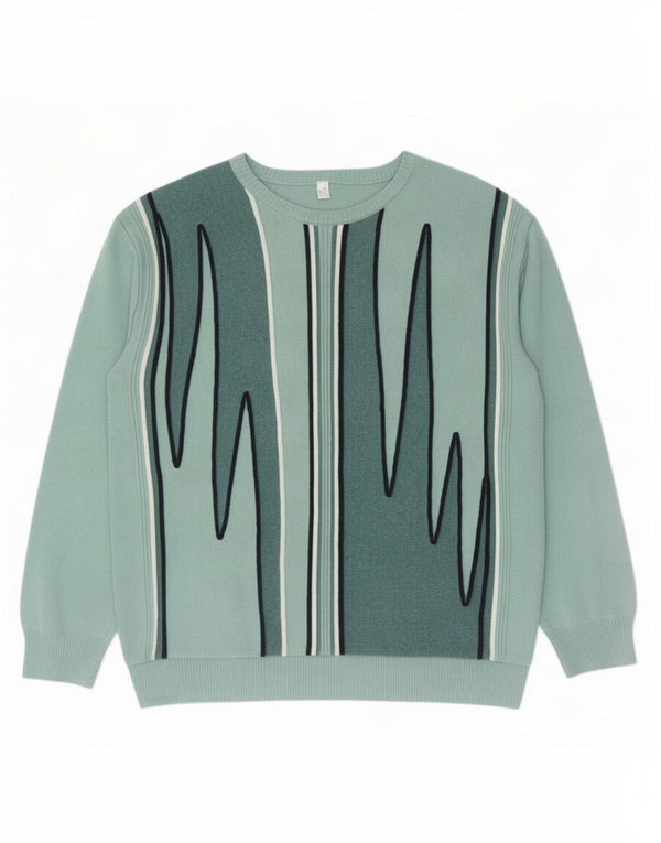 Vintage Mens Boat Neck Jumper Sweater Large Green Colourblock Cotton