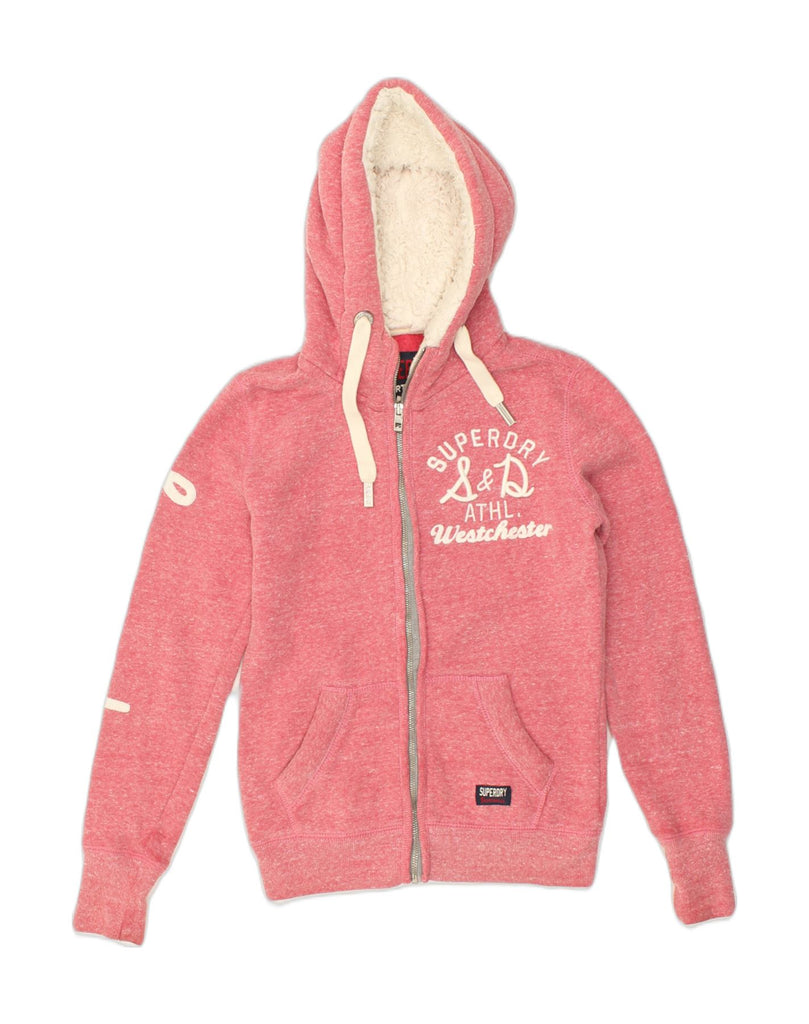 SUPERDRY Womens Graphic Zip Hoodie Sweater UK 6 XS  Pink Polyester | Vintage Superdry | Thrift | Second-Hand Superdry | Used Clothing | Messina Hembry 