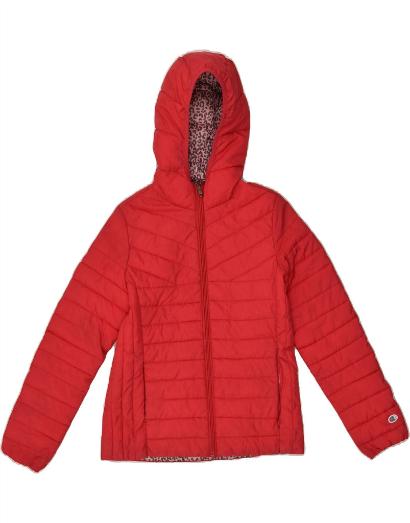 CHAMPION Girls Hooded Padded Jacket 10-11 Years Medium Red Polyester | Vintage Champion | Thrift | Second-Hand Champion | Used Clothing | Messina Hembry 