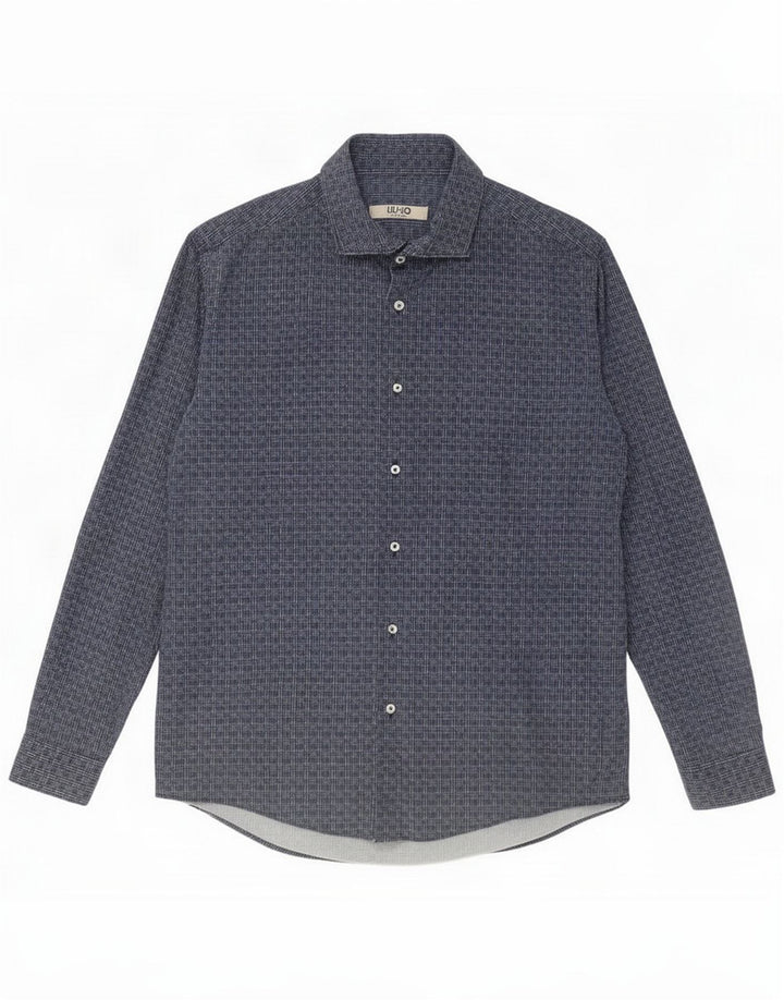 Liu Jo Mens Shirt Medium Navy Blue Check Cotton