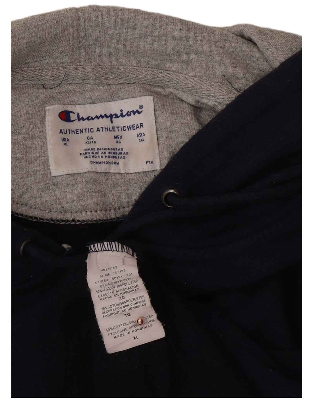 CHAMPION Mens Zip Hoodie Sweater XL Navy Blue Cotton