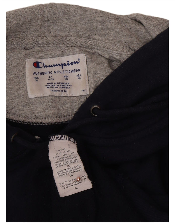 CHAMPION Mens Zip Hoodie Sweater XL Navy Blue Cotton