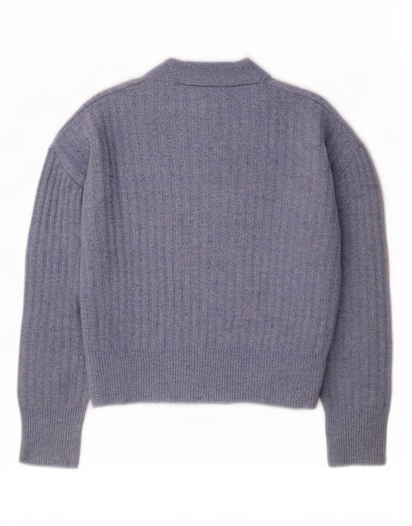 Zara Womens Crop Oversized Cardigan Sweater UK 10 Small Blue Acrylic