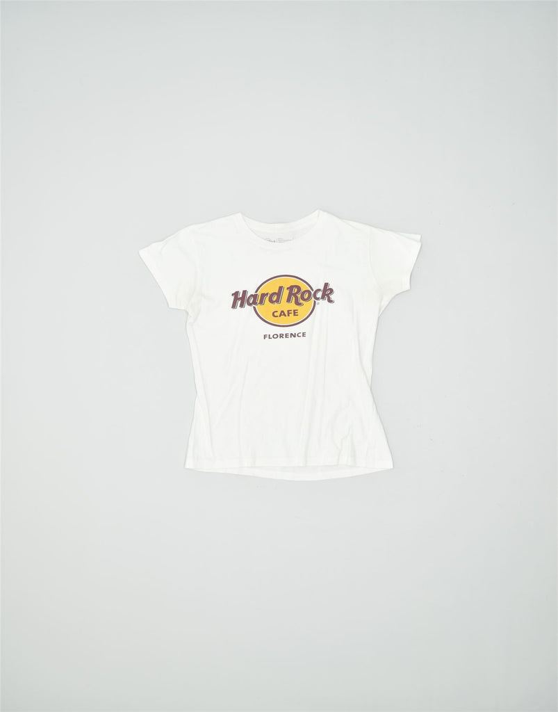 HARD ROCK CAFE Womens Florence Graphic T-Shirt Top UK 10 Small White | Vintage | Thrift | Second-Hand | Used Clothing | Messina Hembry 