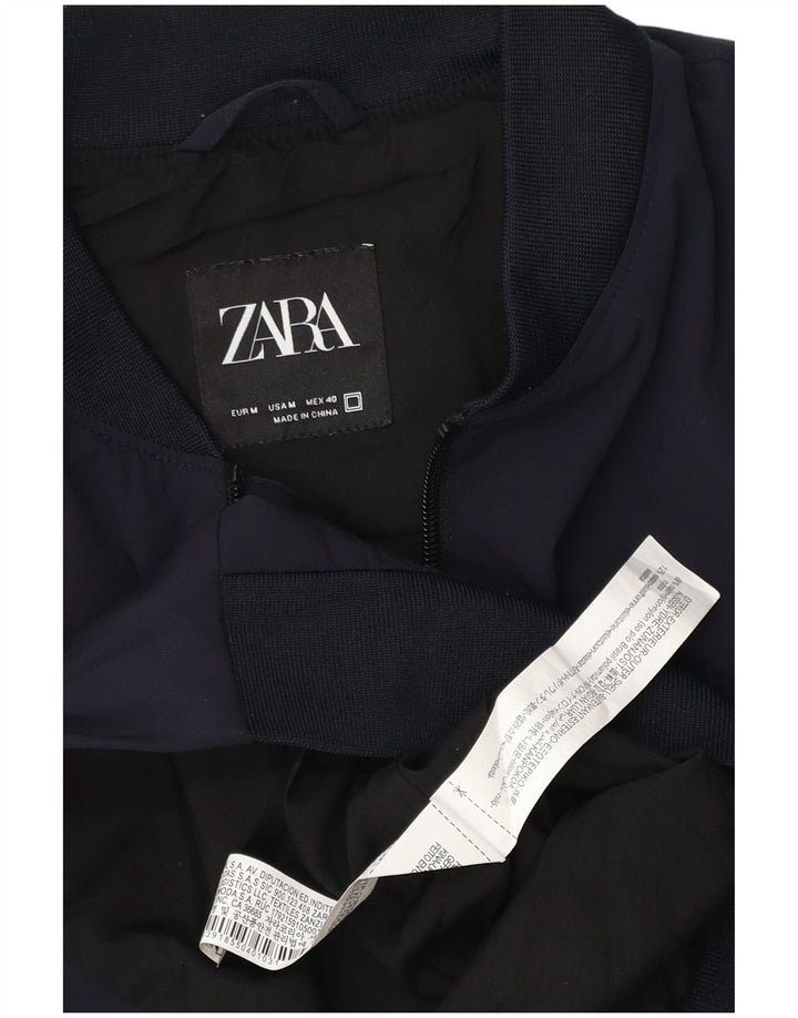 Zara Mens Bomber Jacket UK 38 Medium Navy Blue Nylon