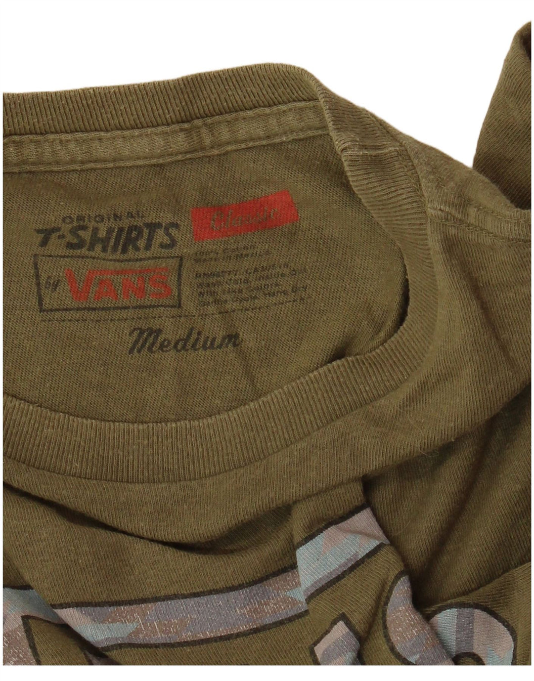 VANS Mens Classic Graphic T-Shirt Top Medium Khaki Cotton