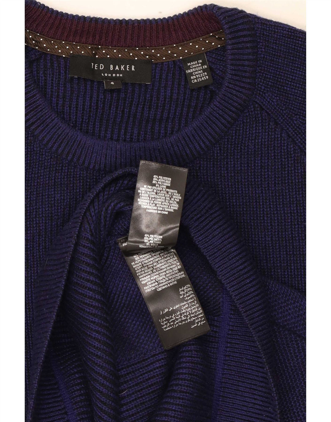 Ted Baker Mens Crew Neck Jumper Sweater Size 4 Large Navy Blue Polyester