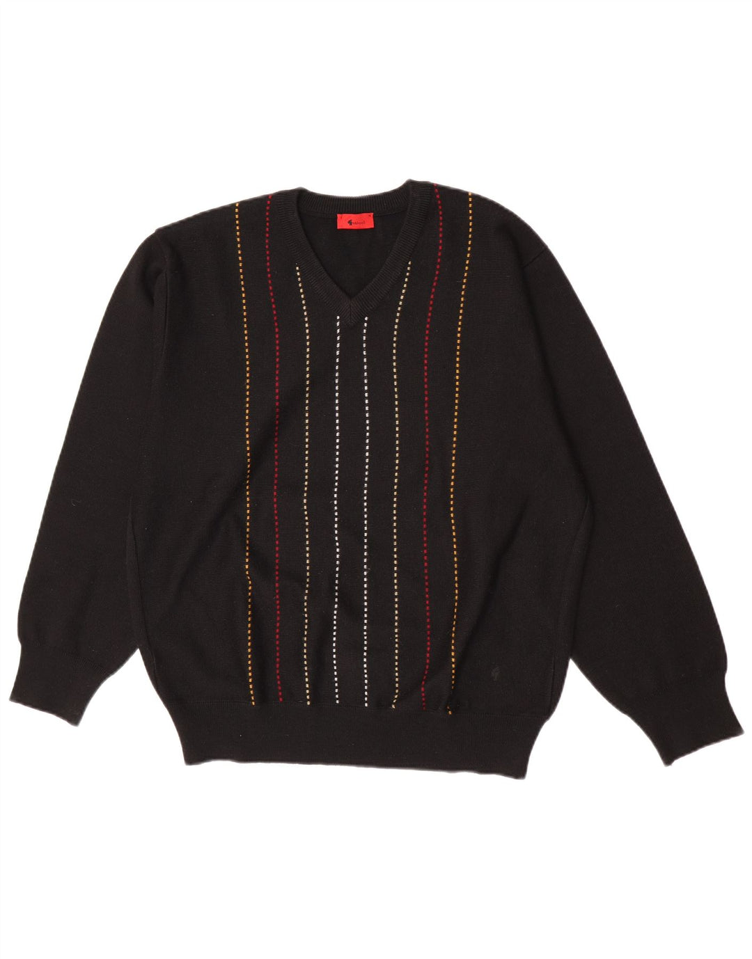 Gabicci Mens V-Neck Jumper Sweater XL Black Striped Wool