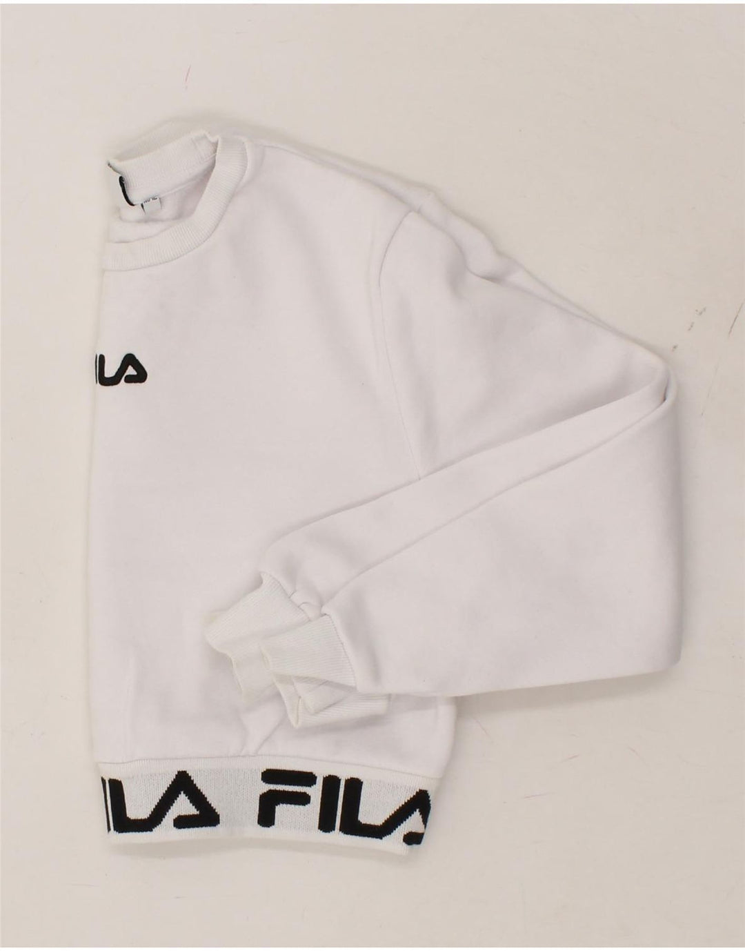 FILA Womens Crop Graphic Sweatshirt Jumper UK 12 Medium White Cotton Vintage Fila and Second-Hand Fila from Messina Hembry 