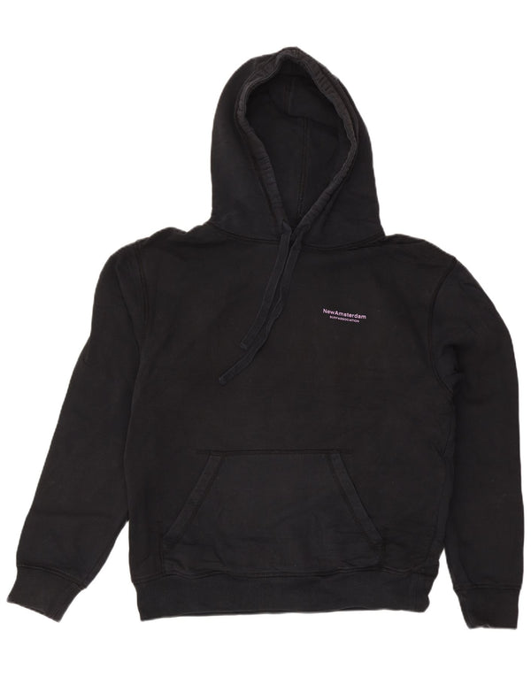 Vintage Mens Graphic Hoodie Jumper Medium Black Cotton