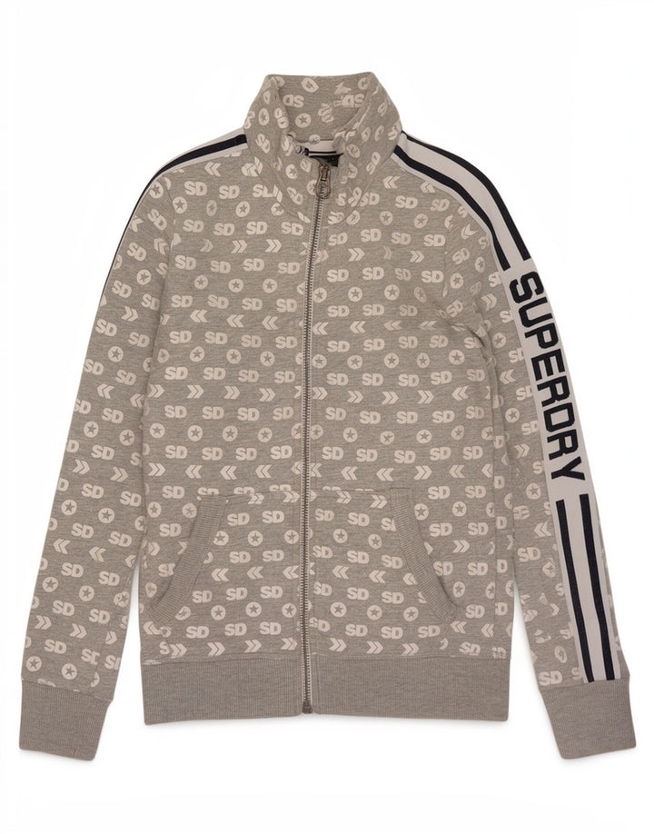 Superdry Womens Graphic Tracksuit Top Jacket UK 10 Small Grey Cotton