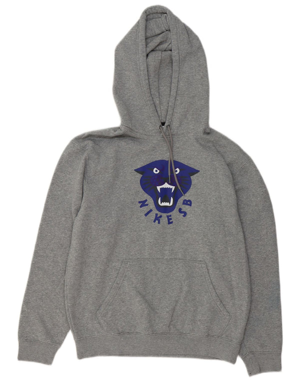 NIKE Mens Graphic Hoodie Jumper Small Grey Cotton