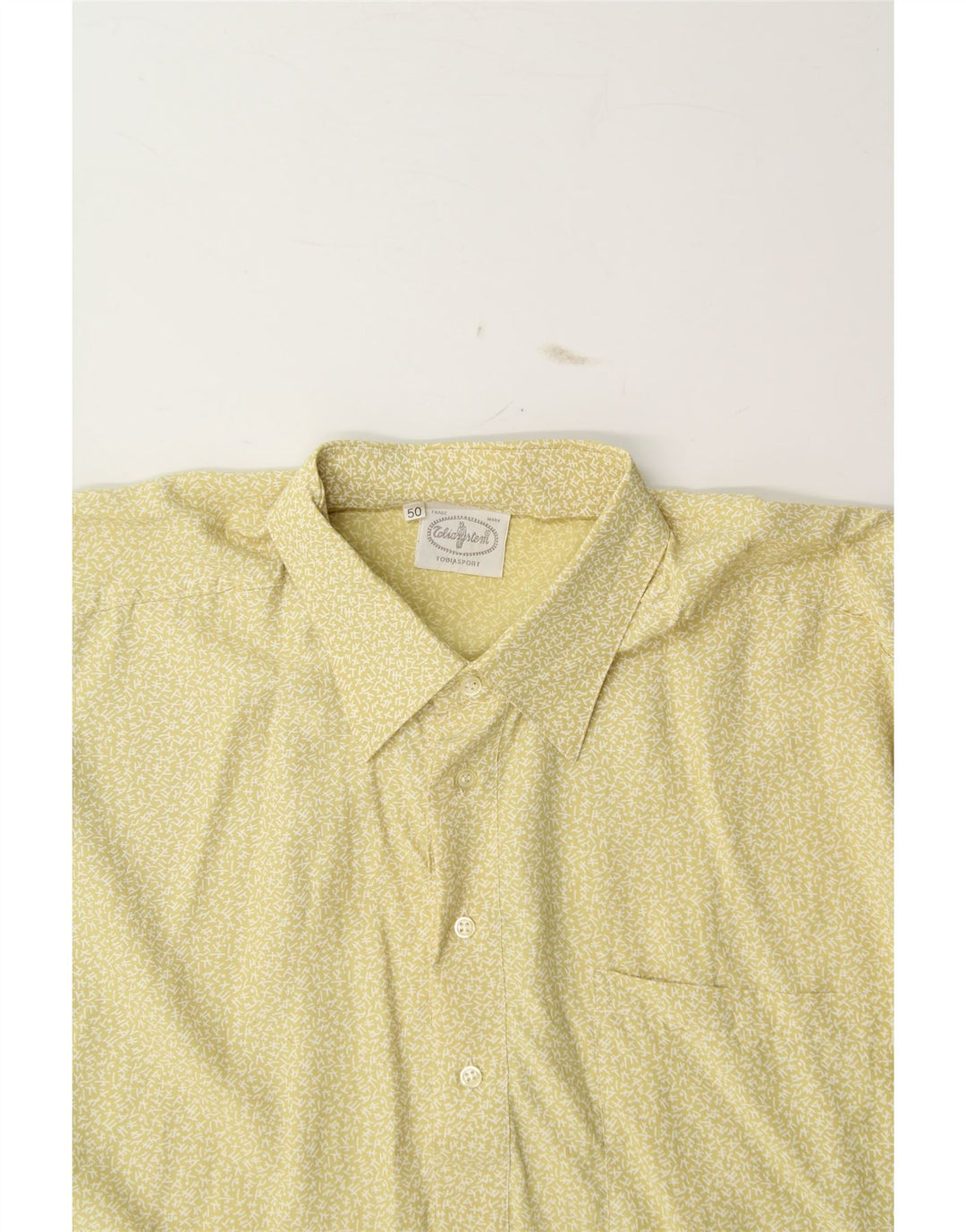 VINTAGE Mens Abstract Pattern Short Sleeve Shirt IT 50 Large Yellow Vintage Vintage and Second-Hand Vintage from Messina Hembry 