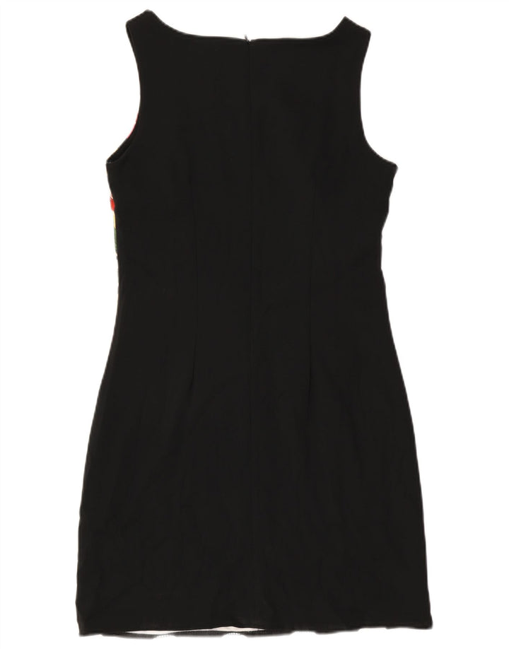 Desigual Womens Graphic Sheath Dress EU 40 Medium Black Floral Polyester