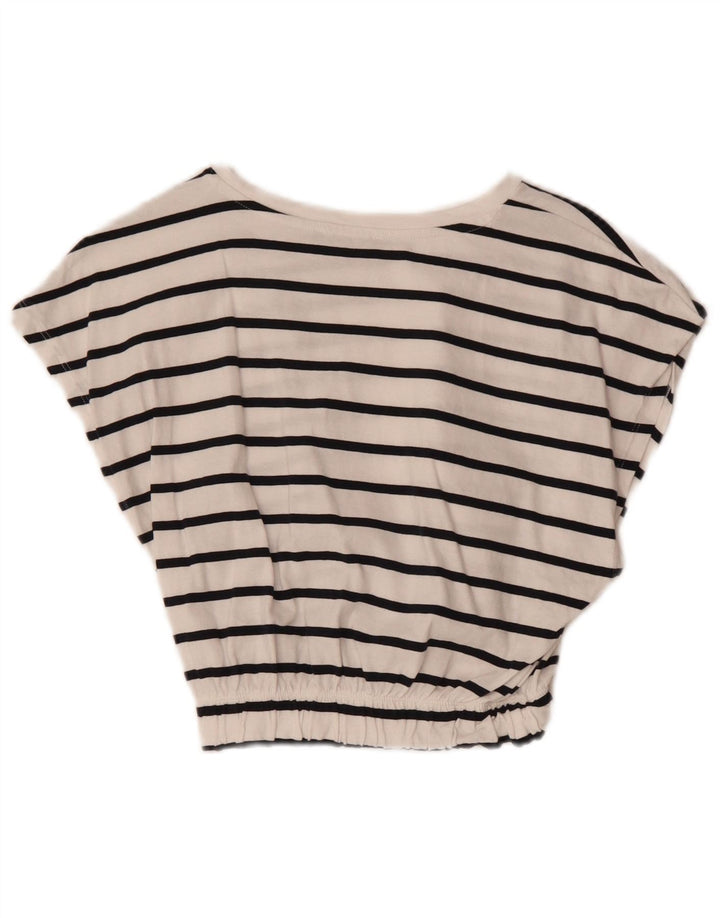 ZARA Womens Crop Top UK 8 Small White Striped Cotton