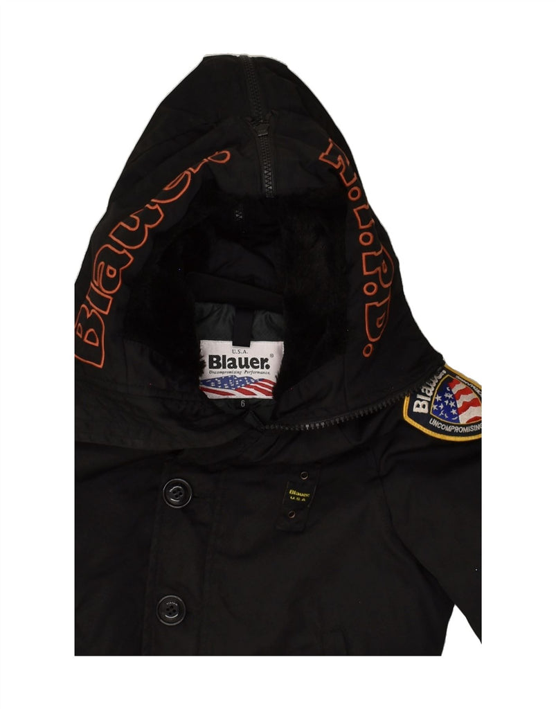 BLAUER Boys Graphic Hooded Bomber Jacket 5-6 Years Black | Vintage Blauer | Thrift | Second-Hand Blauer | Used Clothing | Messina Hembry 