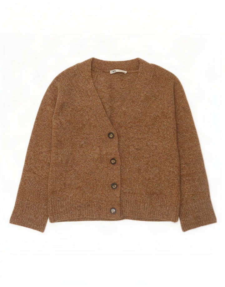 Zara Womens Oversized Cardigan Sweater UK 10 Small Brown Polyester