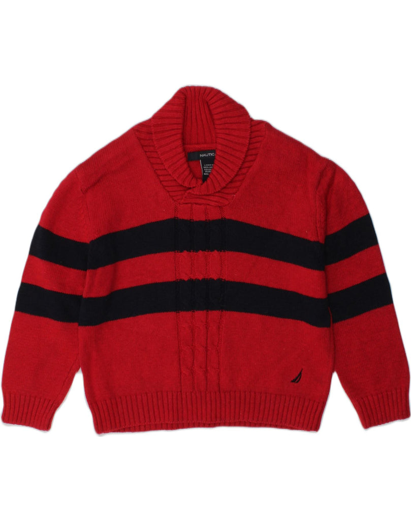 NAUTICA Boys Shawl Neck Jumper Sweater 2-3 Years Red Striped Cotton | Vintage Nautica | Thrift | Second-Hand Nautica | Used Clothing | Messina Hembry 