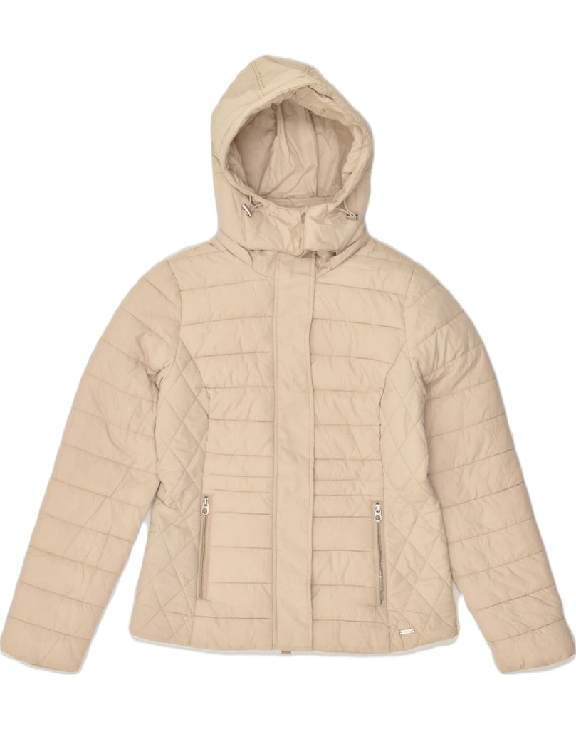 JOULES Womens Hooded Padded Jacket UK 10 Small Beige Polyester | Vintage Joules | Thrift | Second-Hand Joules | Used Clothing | Messina Hembry 