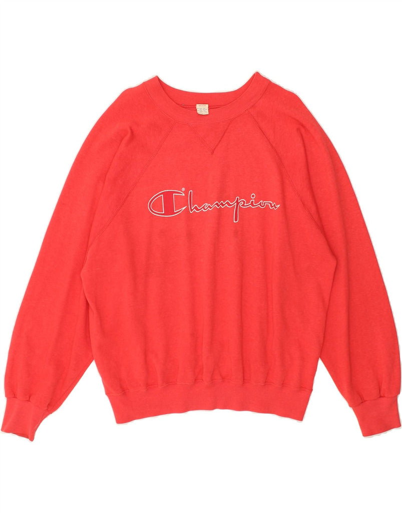 CHAMPION Womens Graphic Hoodie Jumper UK 14 Medium Red Cotton | Vintage Champion | Thrift | Second-Hand Champion | Used Clothing | Messina Hembry 