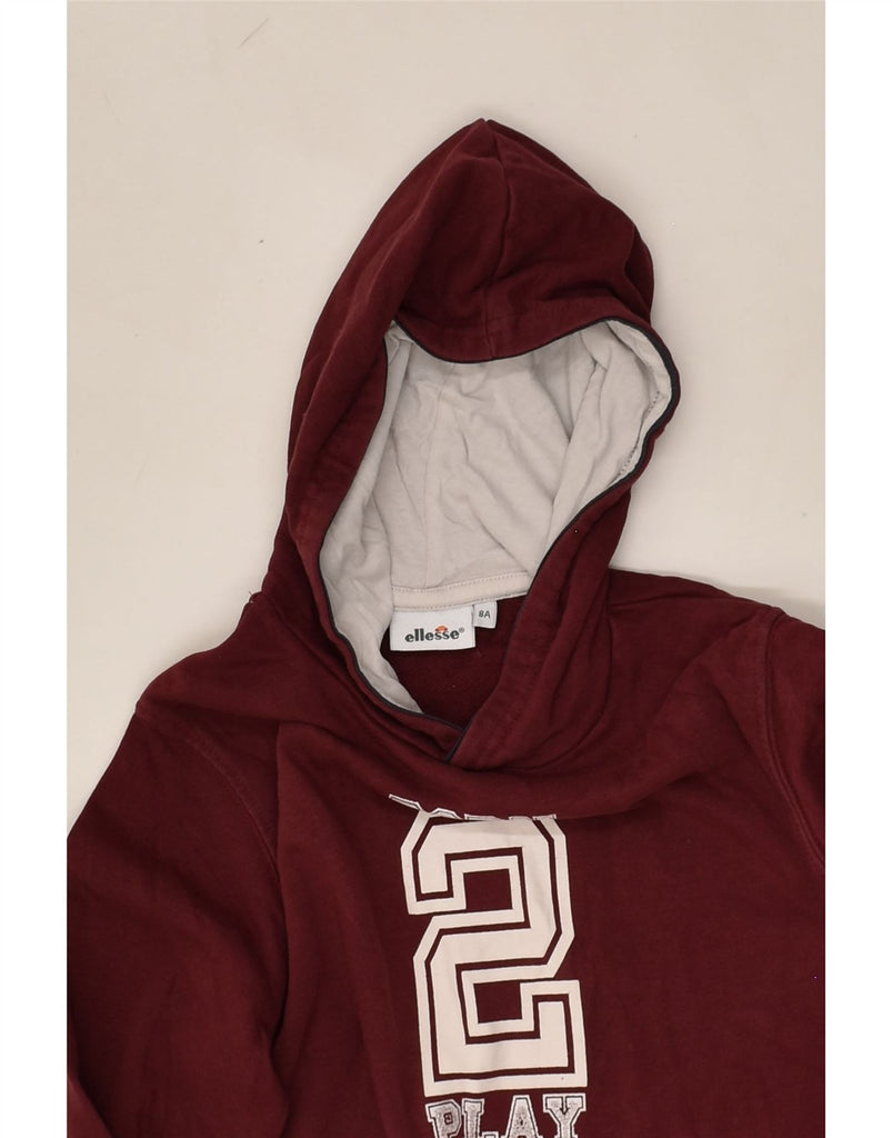 ELLESSE Boys Graphic Hoodie Jumper 7-8 Years Burgundy Cotton | Vintage Ellesse | Thrift | Second-Hand Ellesse | Used Clothing | Messina Hembry 