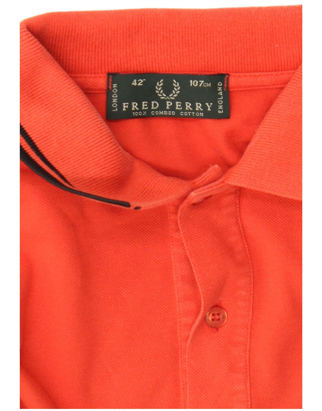 Fred Perry Mens Long Sleeve Polo Shirt Medium Orange Cotton