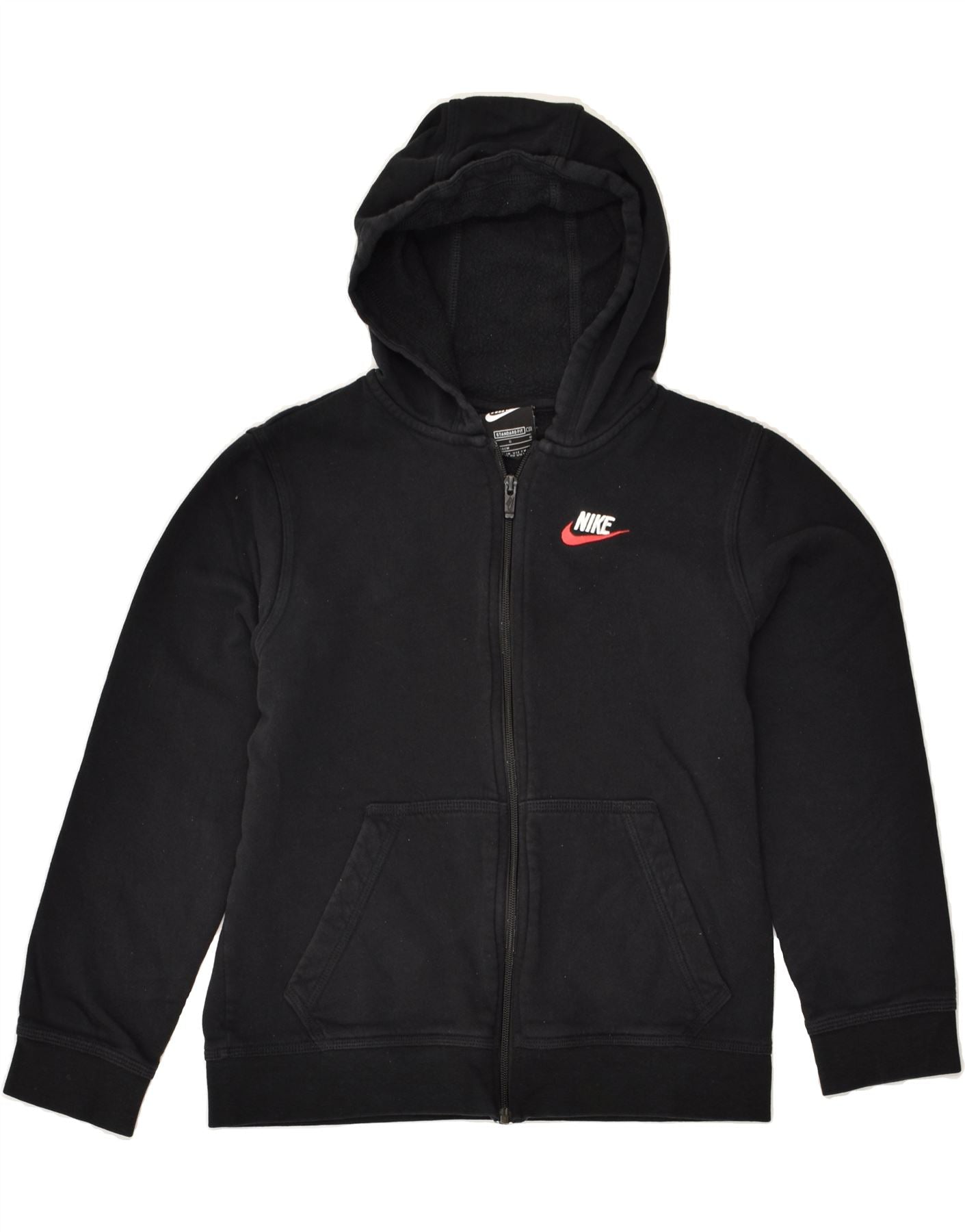 NIKE Boys Standard Fit Zip Hoodie Sweater 12-13 Years Large Black