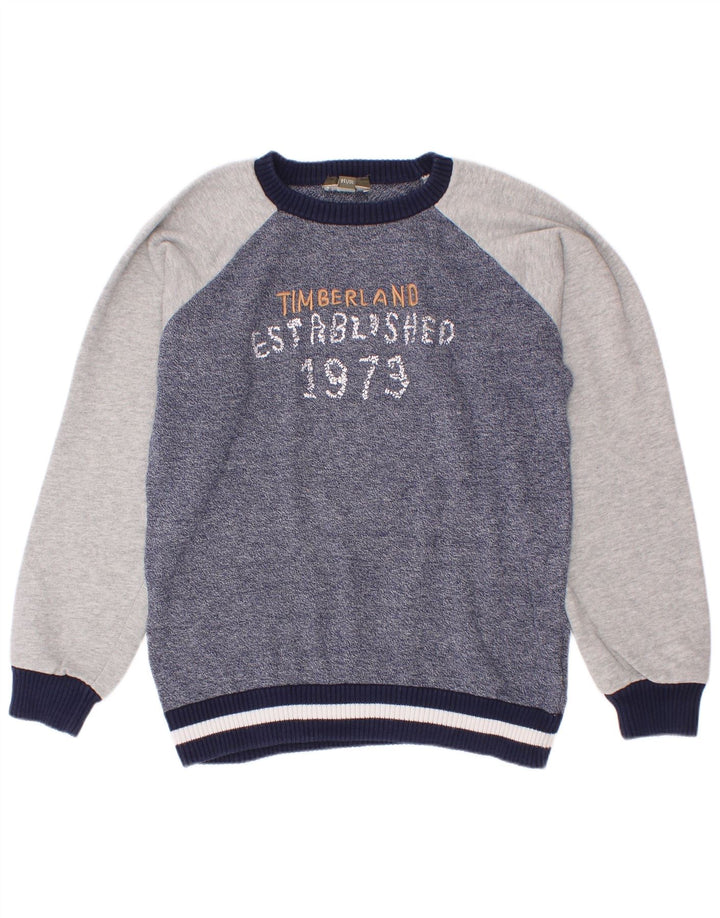 Timberland Boys Crew Neck Jumper Sweater 9-10 Years Blue Colourblock