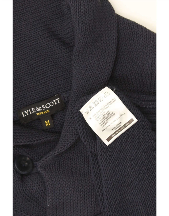 Lyle & Scott Mens Shawl Neck Jumper Sweater Medium Navy Blue Cotton