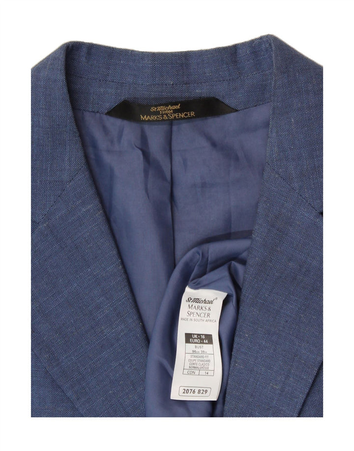 MARKS & SPENCER Womens Short Sleeve Blazer Jacket UK 16 Large Blue Vintage Marks & Spencer and Second-Hand Marks & Spencer from Messina Hembry 