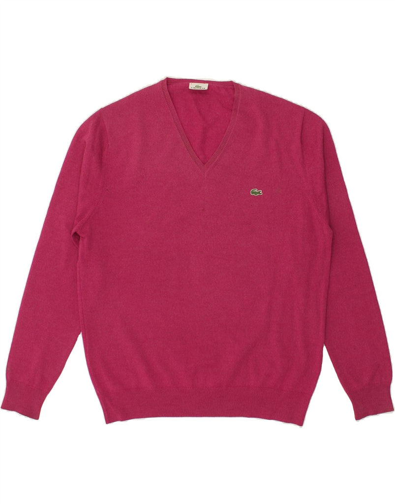 LACOSTE Mens Slim Fit V-Neck Jumper Sweater Size 6 XL Pink Wool | Vintage Lacoste | Thrift | Second-Hand Lacoste | Used Clothing | Messina Hembry 