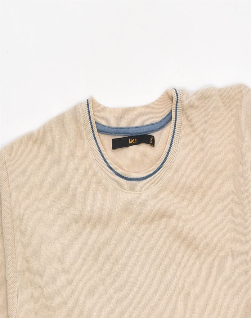 LEE Mens Crew Neck Jumper Sweater 2XL Beige Cotton | Vintage | Thrift | Second-Hand | Used Clothing | Messina Hembry 