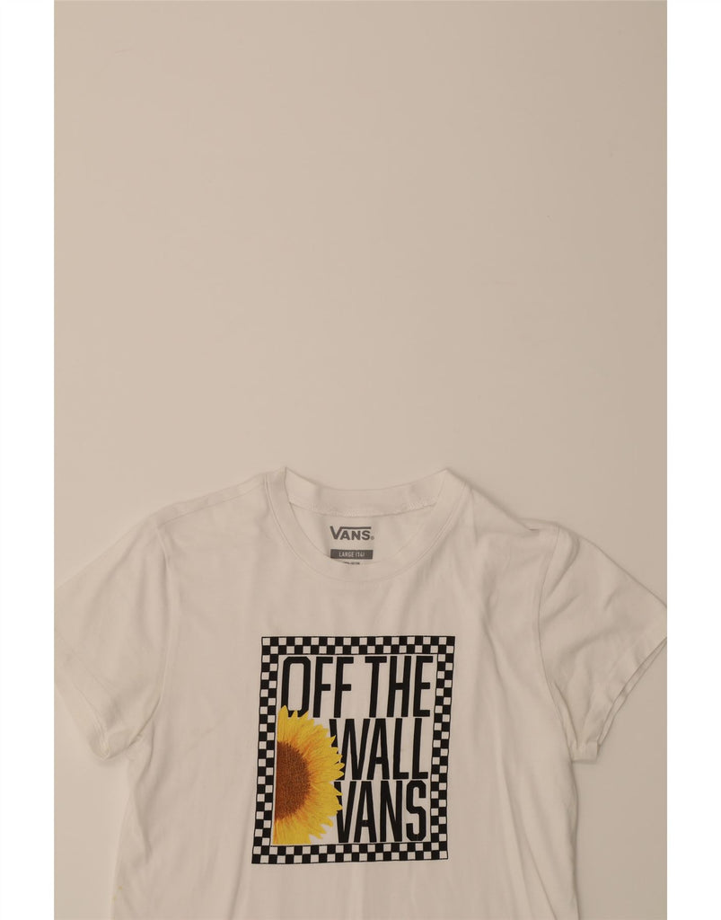 VANS Girls Crop Graphic T-Shirt Top 13-14 Years Large White Cotton Vintage Vans and Second-Hand Vans from Messina Hembry 