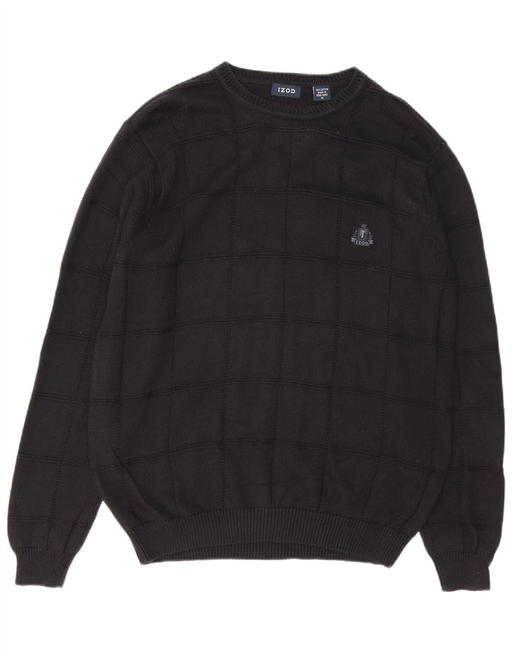 IZOD Mens Crew Neck Jumper Sweater Medium Black Cotton