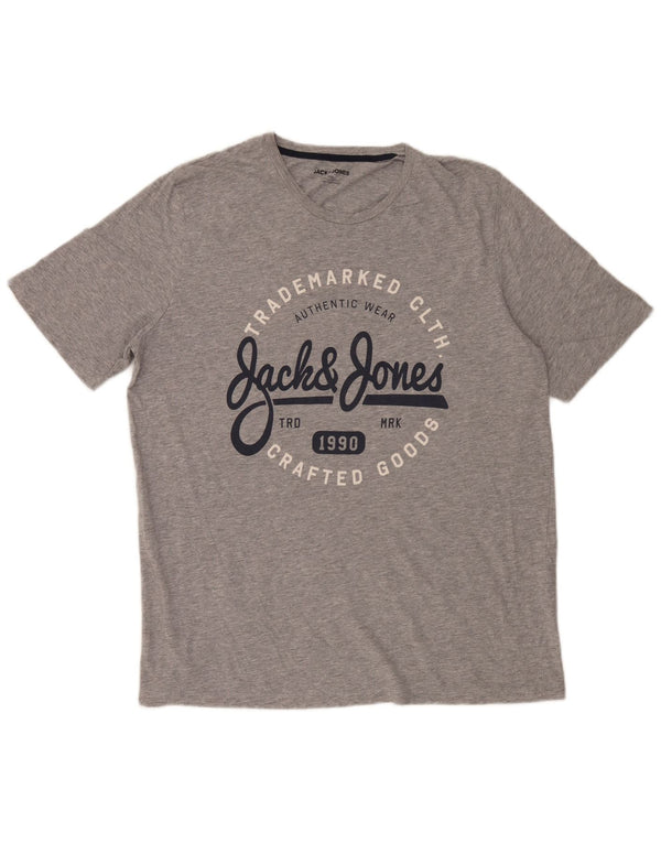 Jack & Jones Mens Graphic T-Shirt Top 2XL Grey Flecked Cotton