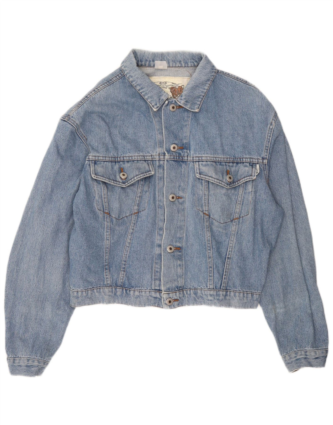 Vintage Womens Loose Fit Crop Denim Jacket UK 16 Large Blue