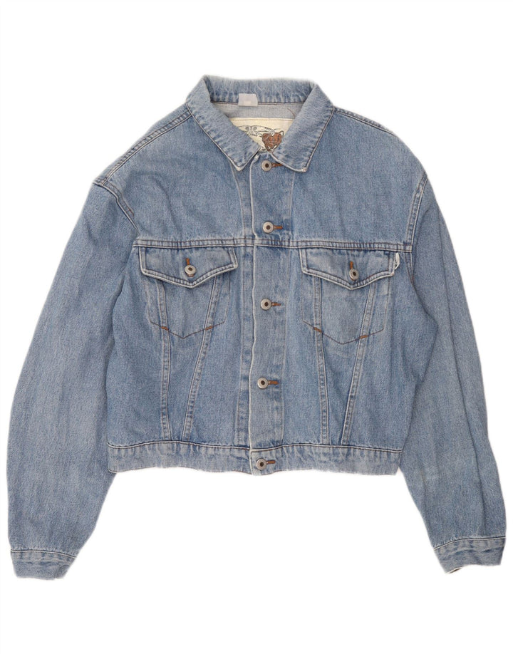 Vintage Womens Loose Fit Crop Denim Jacket UK 16 Large Blue