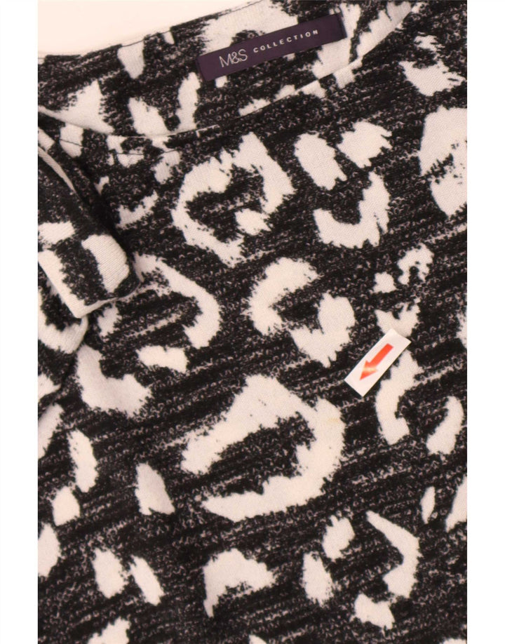 Marks & Spencer Womens Top 3/4 Sleeve UK 16 Large Black Animal Print
