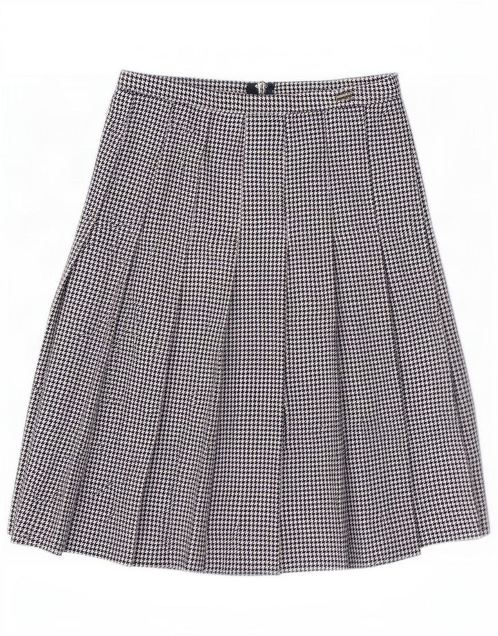 Vintage Womens Knife Pleated Skirt Medium W28 Black Houndstooth
