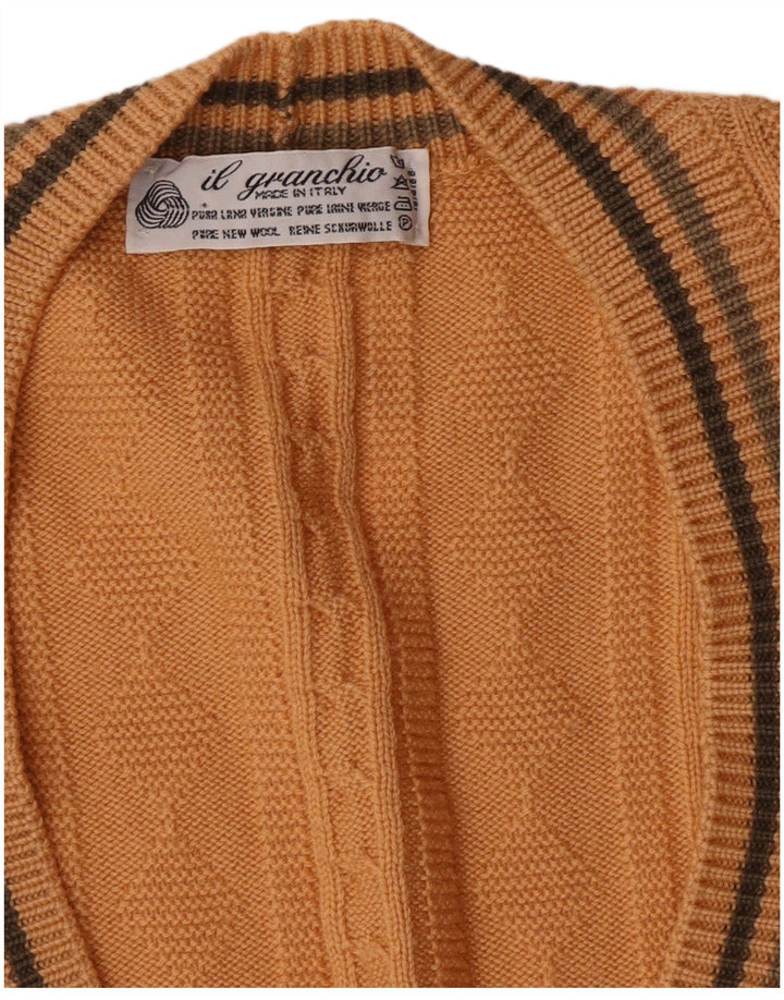IL GRANCHIO Mens Cardigan Sweater Large Yellow Virgin Wool Classic