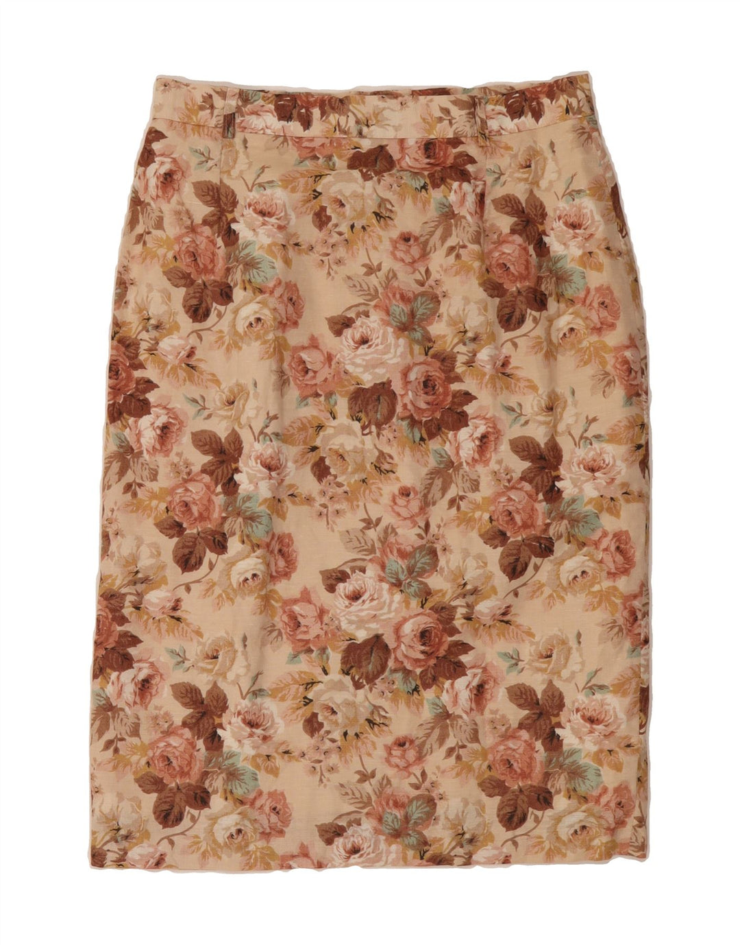 VINTAGE Womens Pencil Skirt IT 44 Medium W32  Beige Floral Vintage Vintage and Second-Hand Vintage from Messina Hembry 