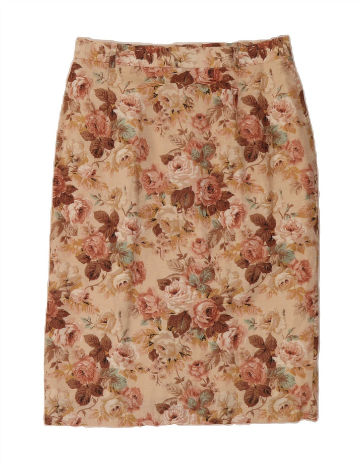VINTAGE Womens Pencil Skirt IT 44 Medium W32  Beige Floral Vintage Vintage and Second-Hand Vintage from Messina Hembry 