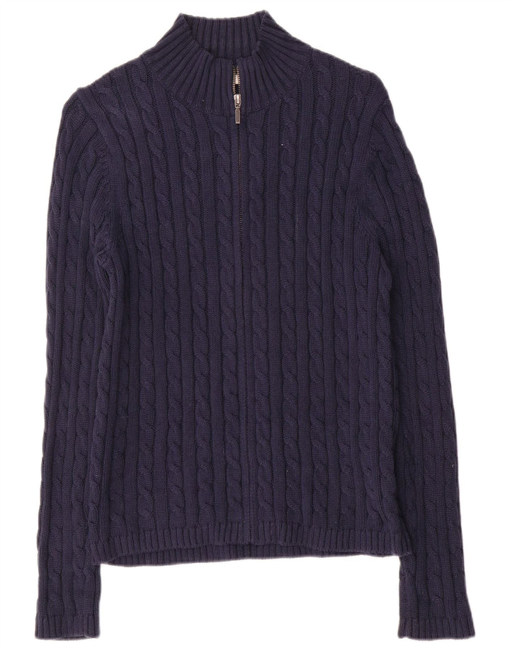 L.L.Bean Womens Cardigan Sweater UK 14 Medium Navy Blue Cotton