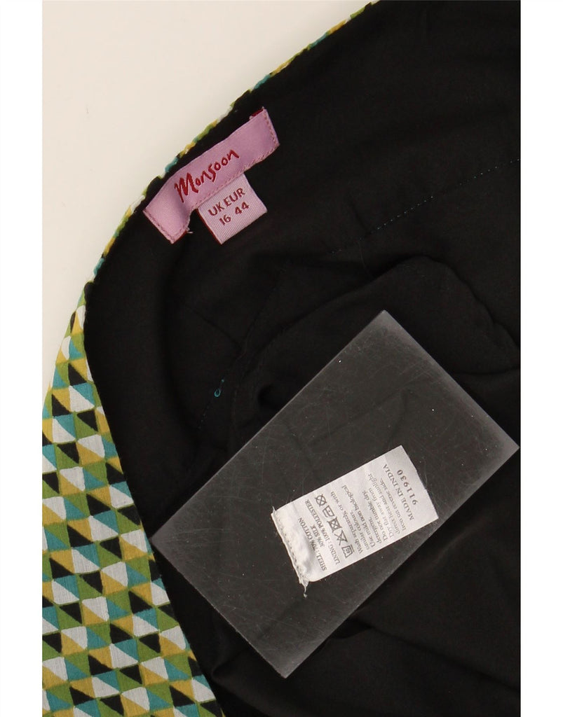 MONSOON Womens A-Line Skirt UK 16 Large W37  Black Geometric Cotton Vintage Monsoon and Second-Hand Monsoon from Messina Hembry 