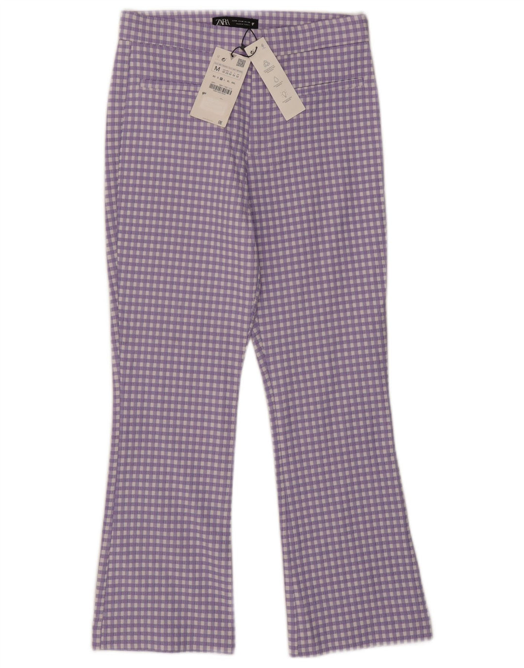 Zara Womens Bootcut Cropped Trousers Medium W28 L25 Purple Gingham