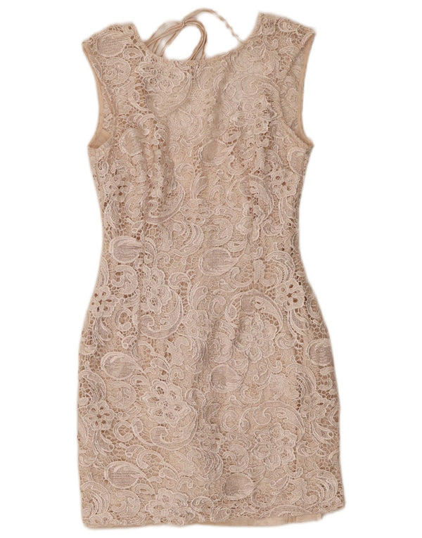 Lipsy Womens Sleeveless Lace Sheath Dress UK 10 Small Beige Paisley