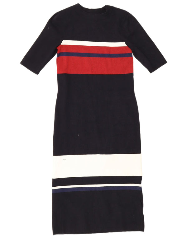 Hobbs Womens Short Sleeves Jumper Dress UK 8 Small Navy Blue Colourblock