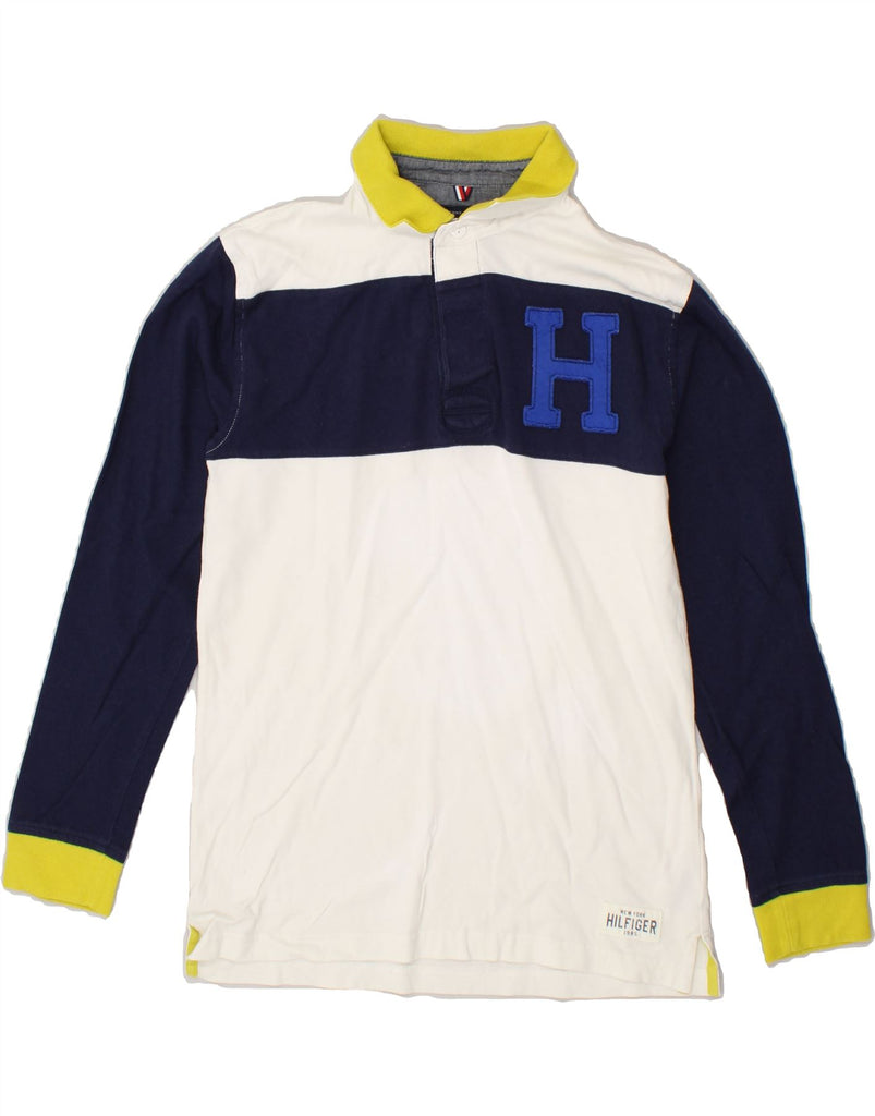 TOMMY HILFIGER Boys Long Sleeve Rugby Polo Shirt 15-16 Years XL White | Vintage Tommy Hilfiger | Thrift | Second-Hand Tommy Hilfiger | Used Clothing | Messina Hembry 