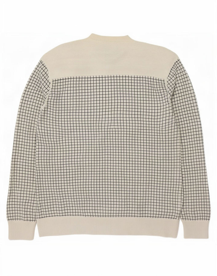 Jack & Jones Mens V-Neck Jumper Sweater XL White Check Cotton