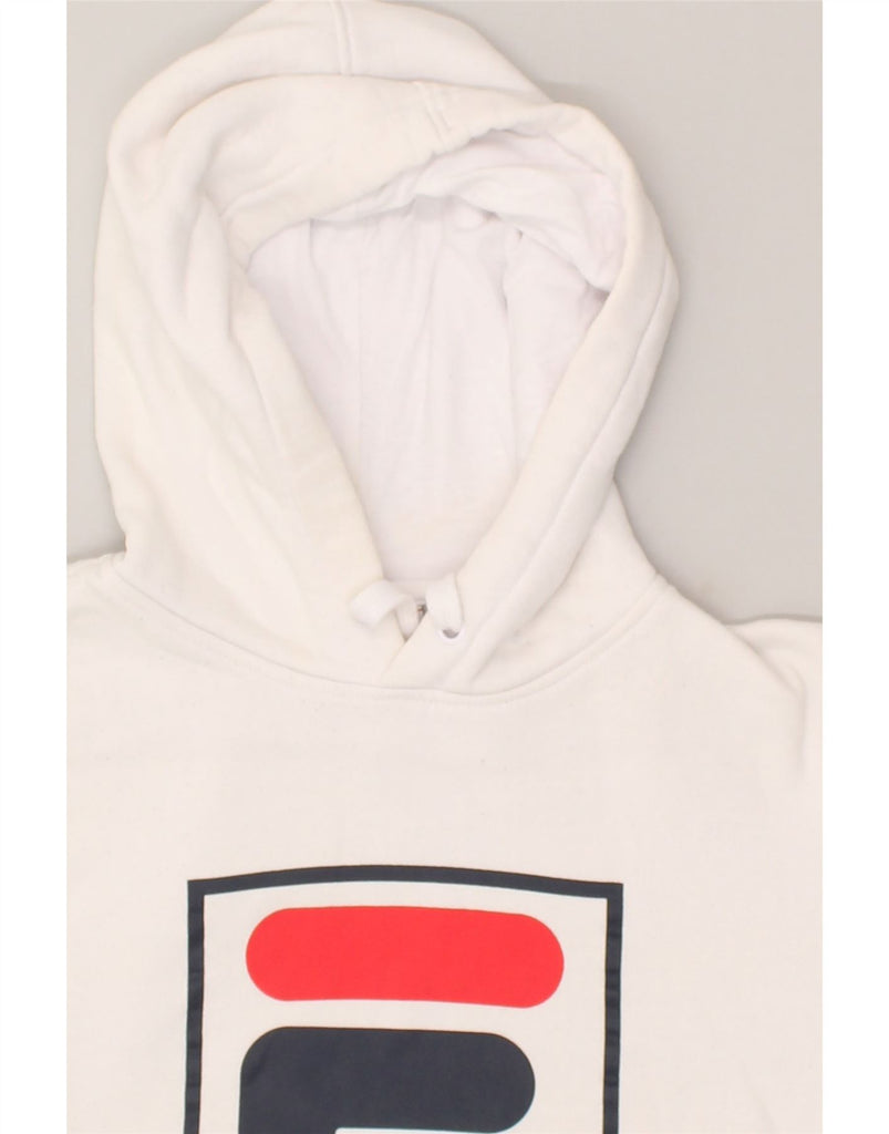 FILA Womens Graphic Hoodie Jumper UK 6 XS White Colourblock Cotton | Vintage Fila | Thrift | Second-Hand Fila | Used Clothing | Messina Hembry 